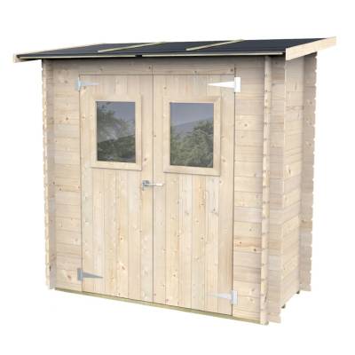 Cobertizo de madera 2x1 m adosado para herramientas con puerta de doble ventana