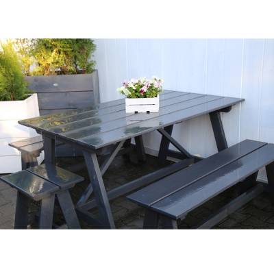 Conjunto mesa de jardín - Conjunto de jardín y terraza Mesa + 2 bancos Ale en madera gris antracita.