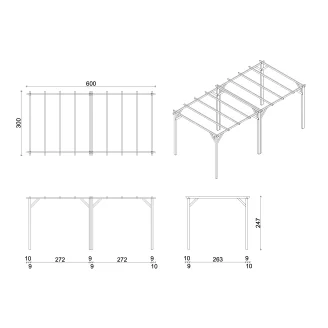 Pérgola de Madera 3x3 para Exteriores y Jardines en Pino Macizo Impregnado en Autoclave