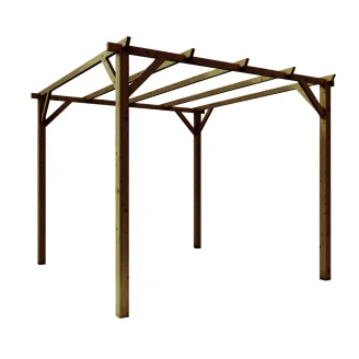 Pérgola de Madera 3x3 para Exteriores y Jardines Color Nogal en Pino Macizo Impregnado en Autoclave