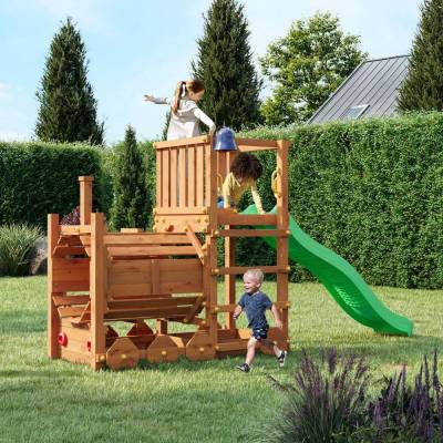 Tren Parque de Juegos de Madera Fungoo Loco con Tobogán Color Teca