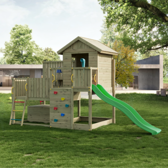 Casita de madera para niños con tobogán – Parque de juegos de jardín Fungoo Sweet House